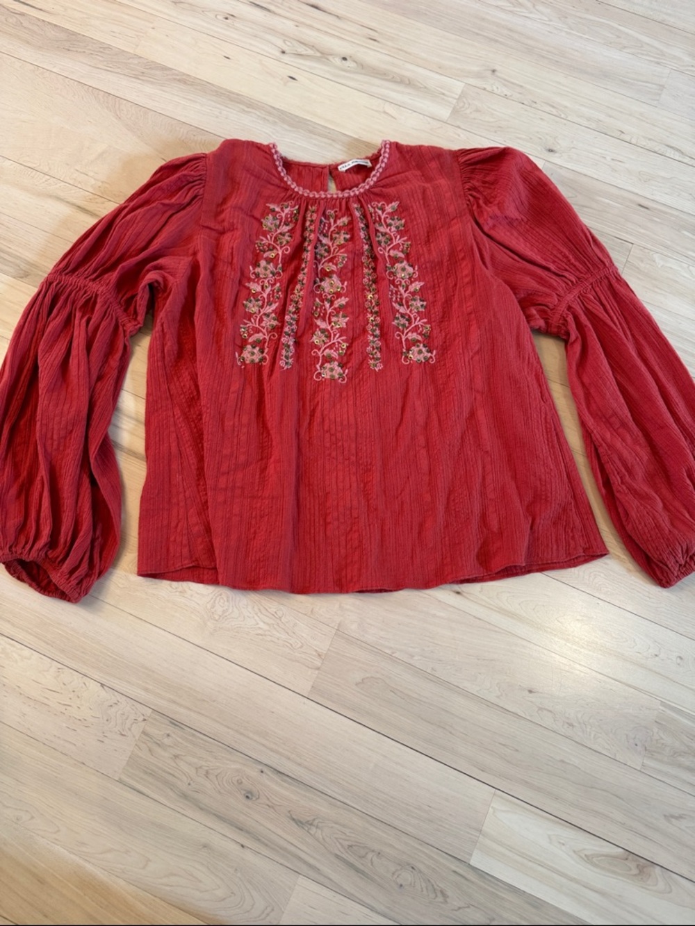 Ulla Johnson Red Embroidered Peasant Blouse